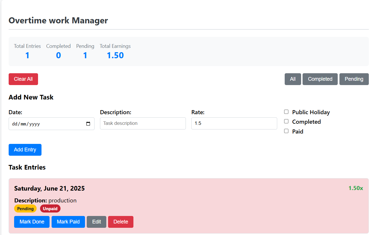 Overtime Tracker App